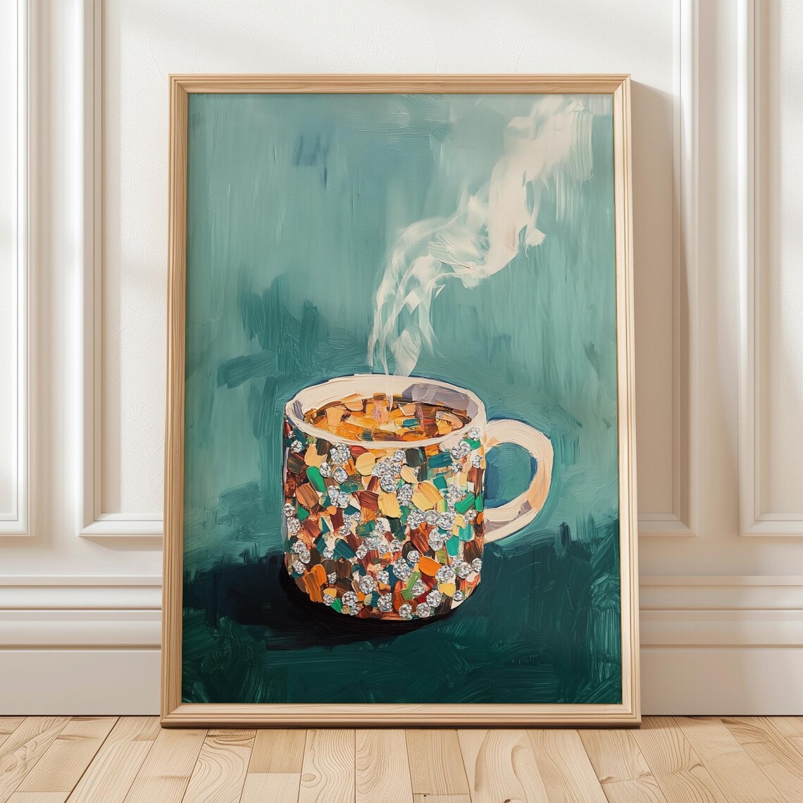 Abstract Steaming Coffee Mug, Modern Kitchen Art Print