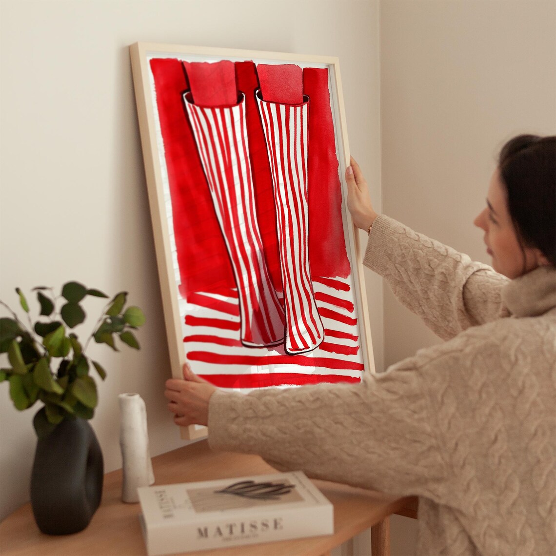 Red Striped Boots, Bold Minimalist Fashion Art - Image 3