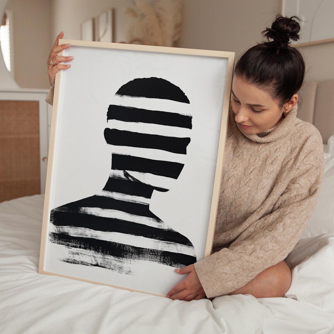 Black And White Striped Face Abstract, Minimalist Silhouette - Image 2