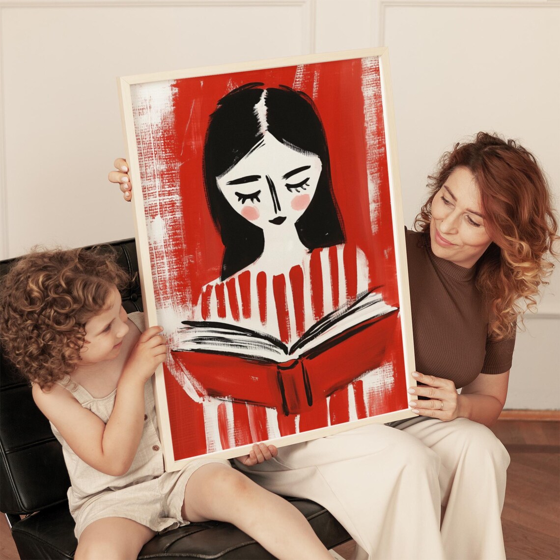 Woman Reading With Red Book, Minimalist Art Print - Image 4