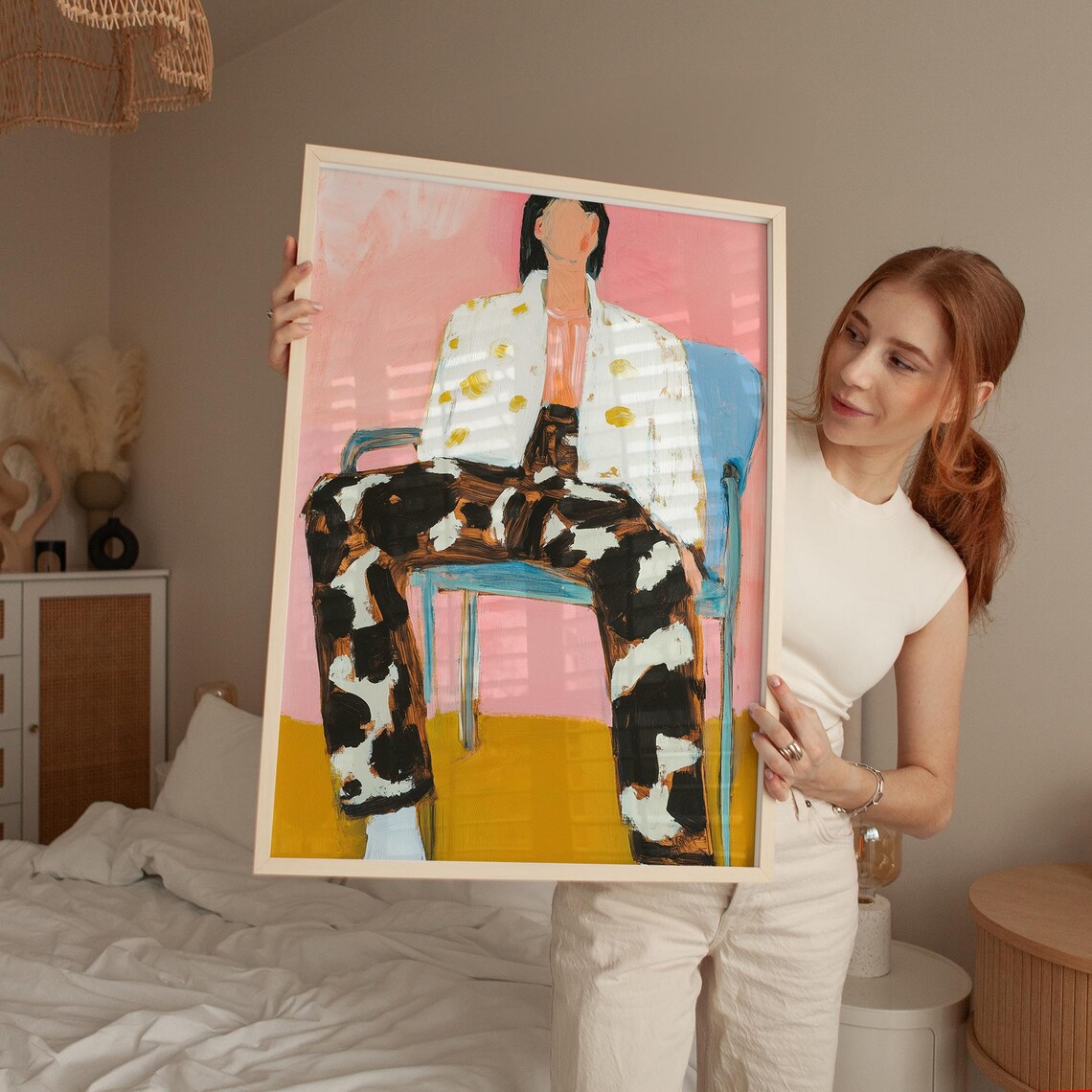 Playful Abstract Portrait With Animal Print Pants
