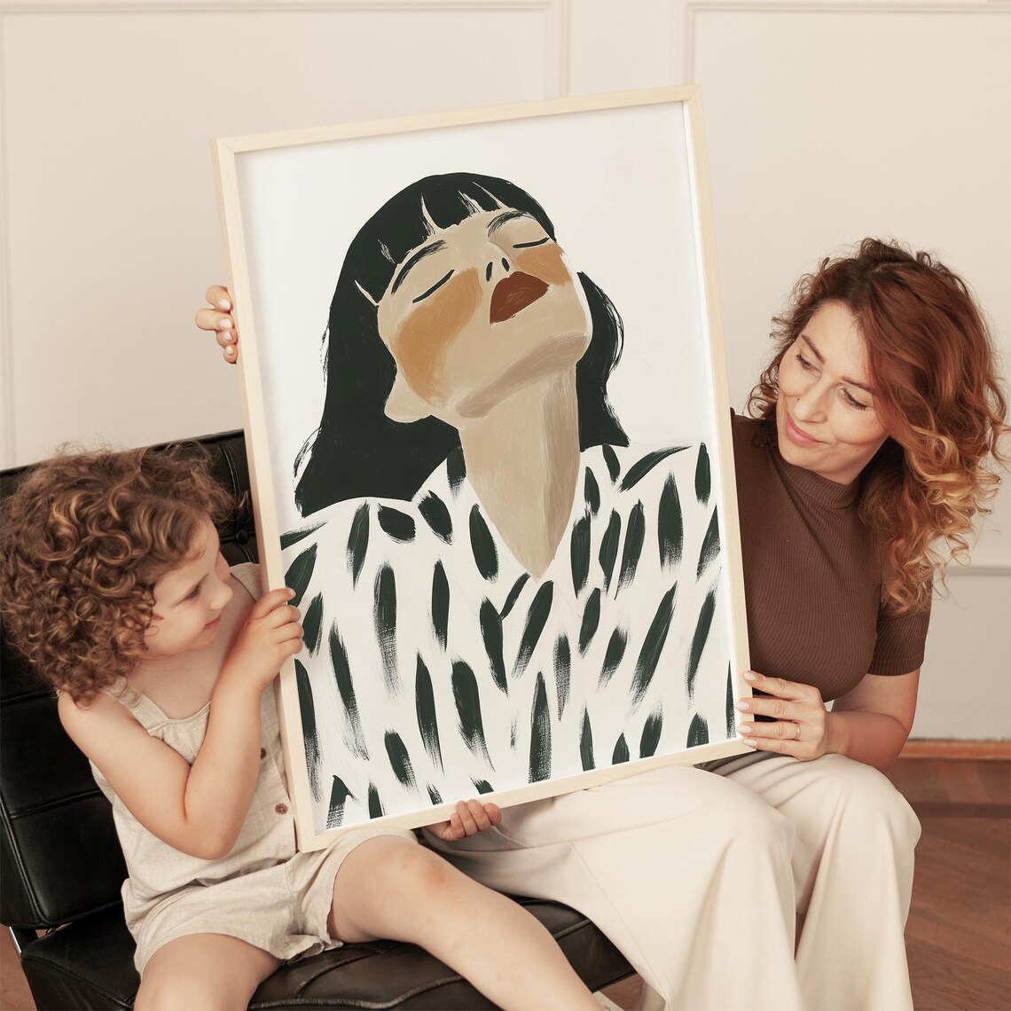 Woman with Closed Eyes in Brushstroke Blouse Modern Abstract Poster - Image 4