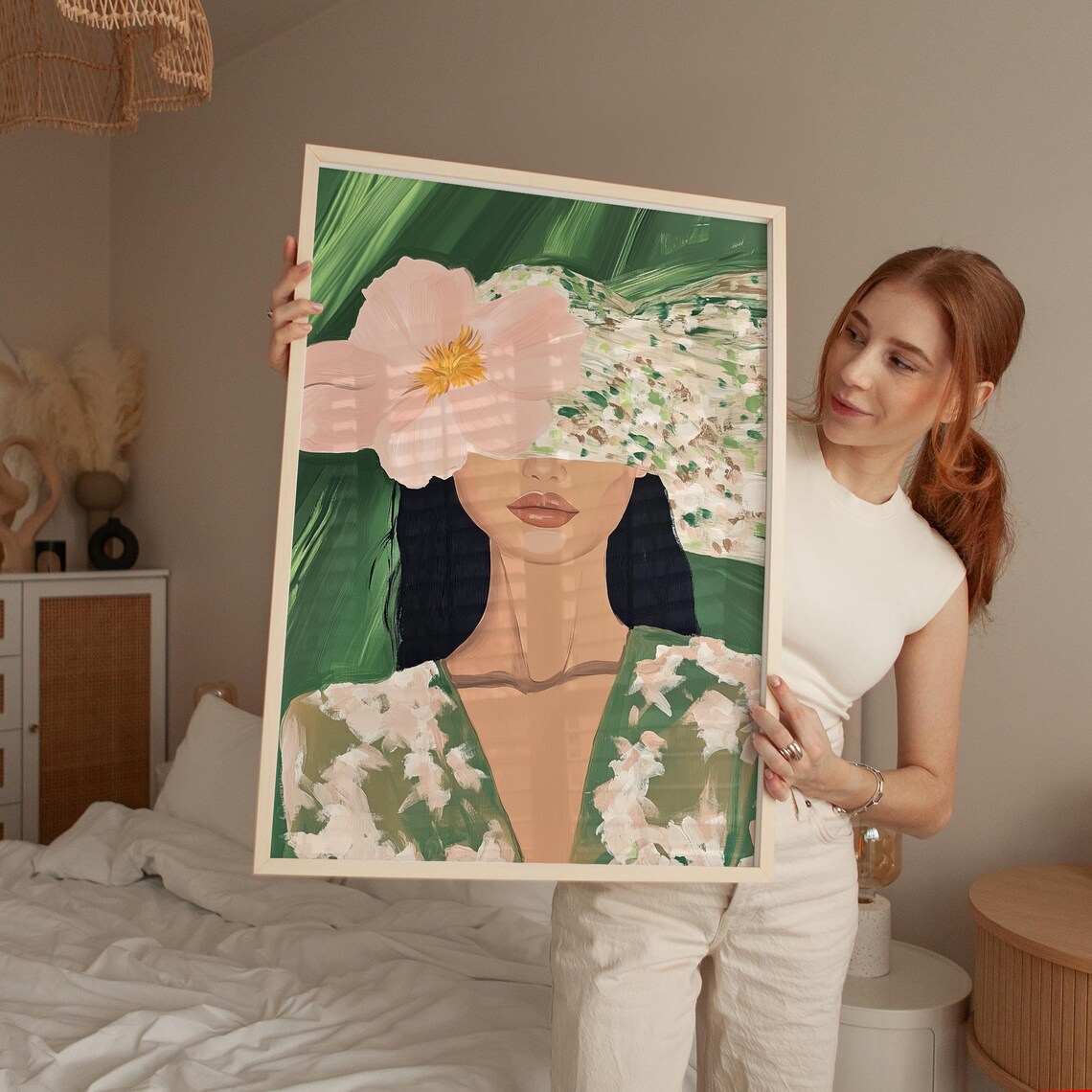 Elegant Woman With Floral Hat Abstract Art Print - Image 5