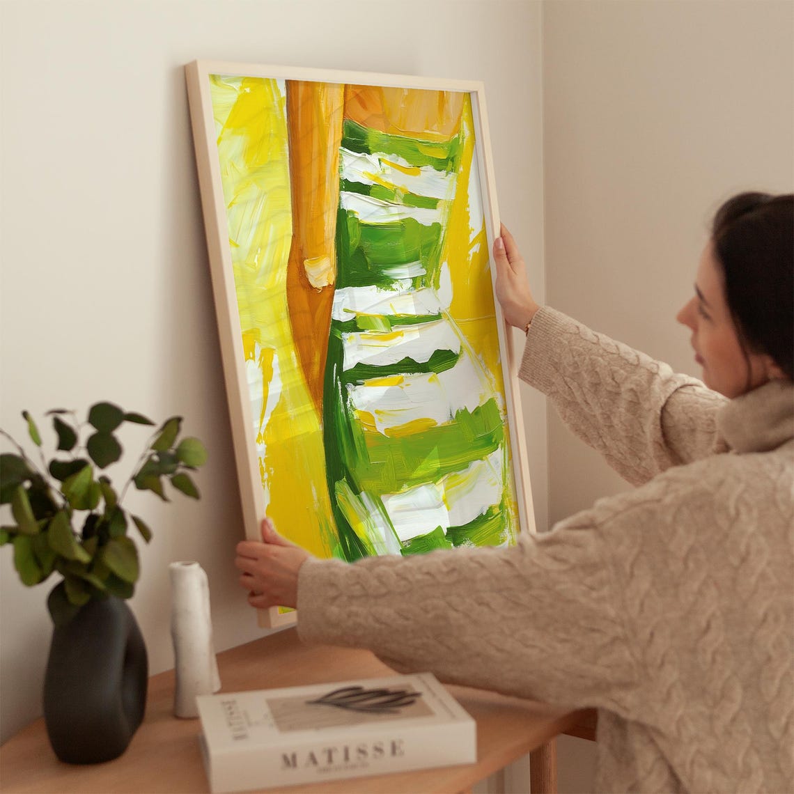 Green And Yellow Dress Art Print Abstract Striped Dress Wall Art Modern Fashion Painting Feminine Print - Image 5