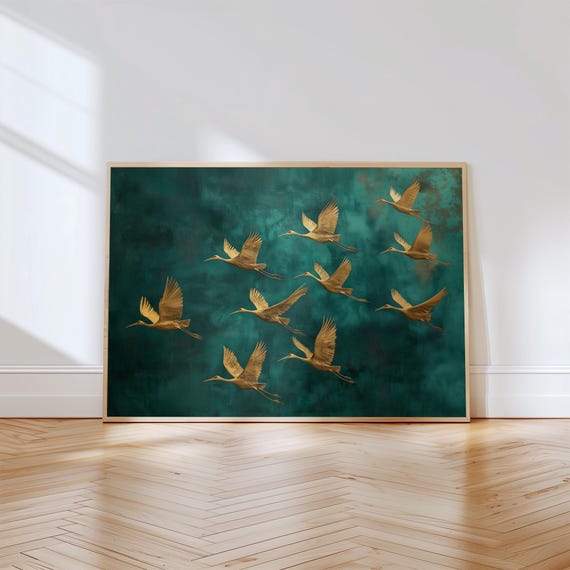 Golden Crane Poster, Elegant Nature Decor