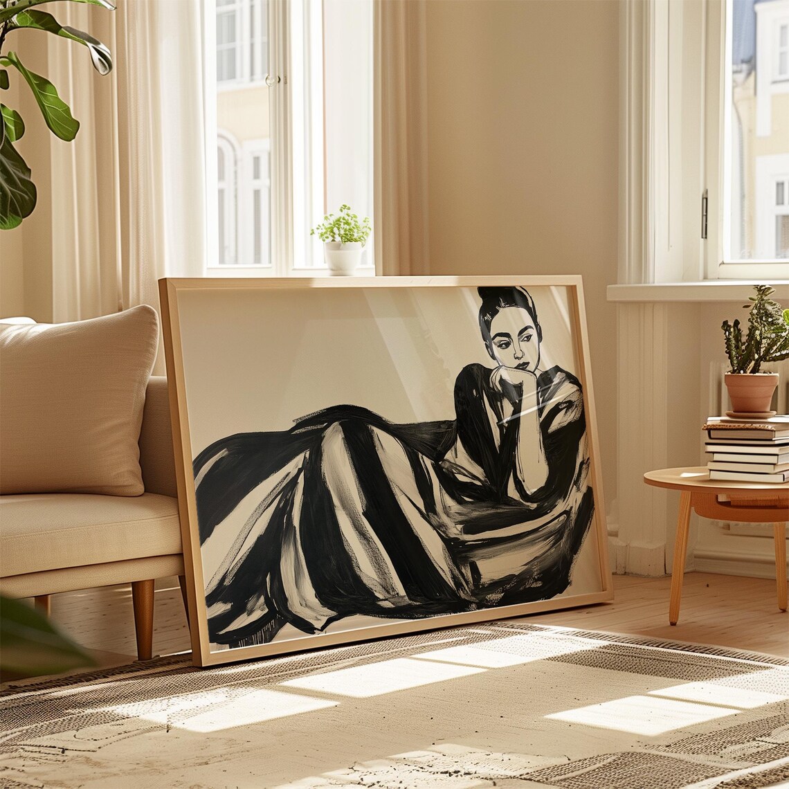 Expressive Black White Female Portrait, Fashion Art Print - Image 3