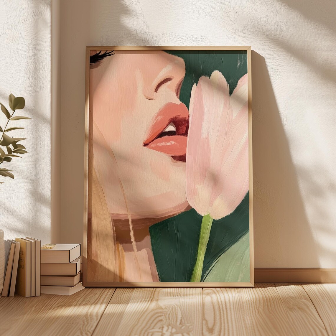 Feminine Lips Flower Print, Romantic Botanical Portrait