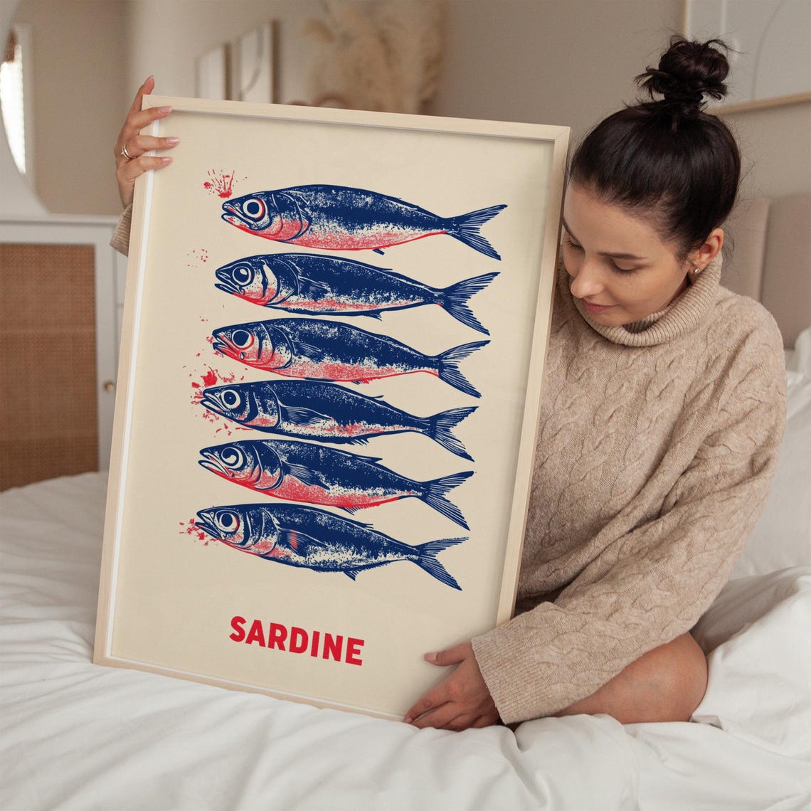 Bold Sardine Artwork Nautical Fish Wall Art Vintage Red Blue Sardine Print Coastal Ocean Inspired Decor - Image 4