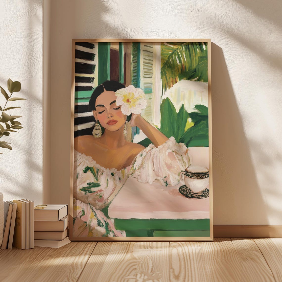 Relaxing Woman With Flower, Tropical Art Print - Image 4