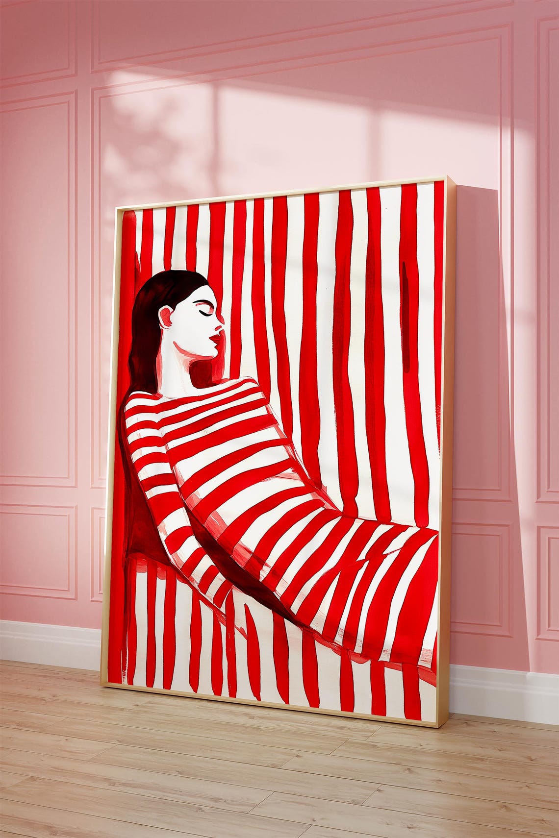 Red Striped Woman Wall Art Minimalist Print Modern Abstract Female Portrait Bold Contemporary Poster Unique Home Decor - Image 4