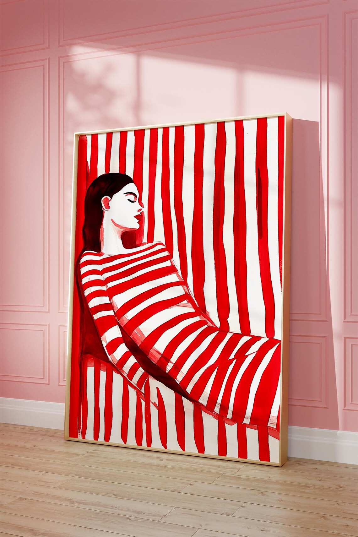 Woman in Red Striped Dress Bold Monochrome Abstract Female Poster - Image 4