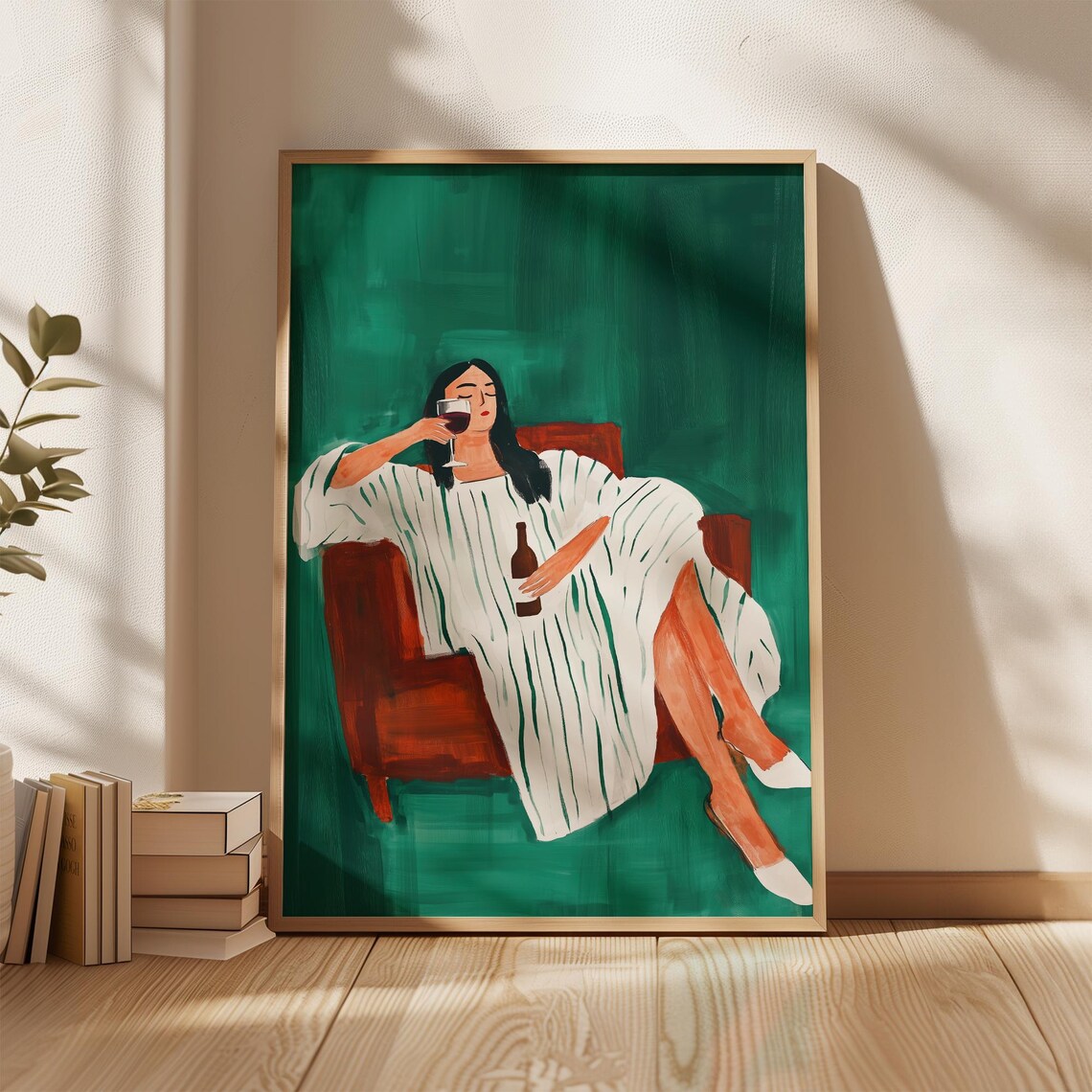 Minimalist Wine Lover Art Print, Modern Abstract Woman