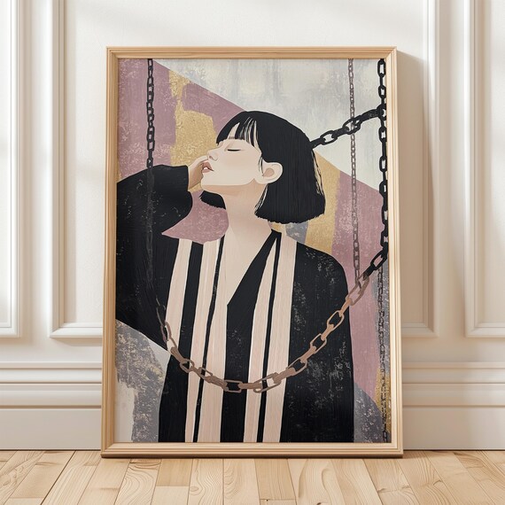 Modern Woman Portrait With Chains Geometric Accents Wall Poster