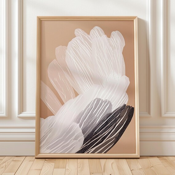 Neutral Abstract Brushstroke Flower Beige Black Minimalist Art Poster