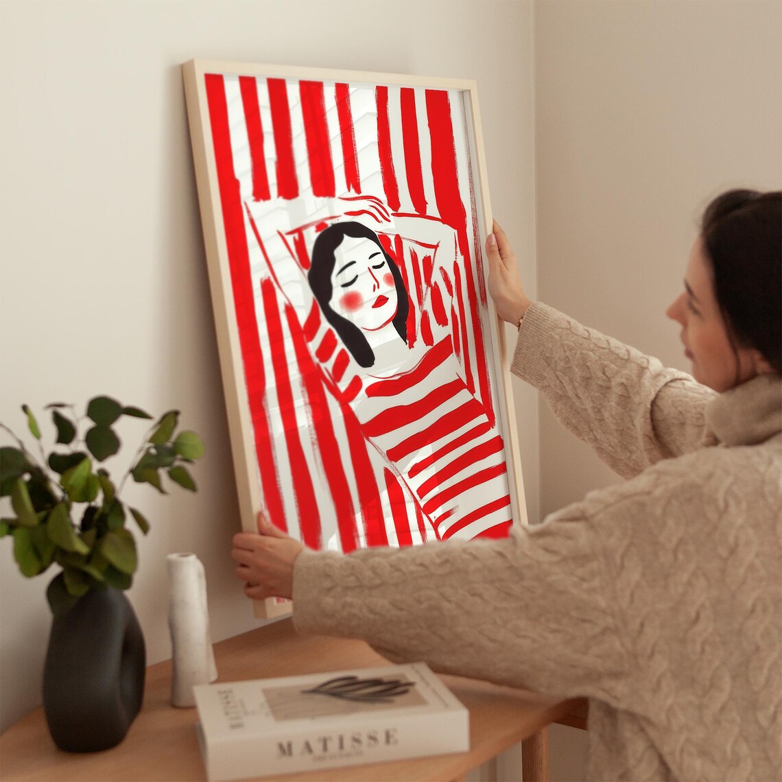 Red Striped Woman, Modern Abstract Female Figure - Image 3