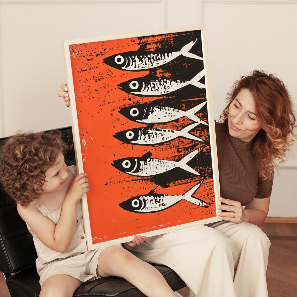 Bold Sardine Pop Art Print Vibrant Red And Black Fish Wall Art Modern Coastal Decor Abstract Sardines Artwork - Image 5