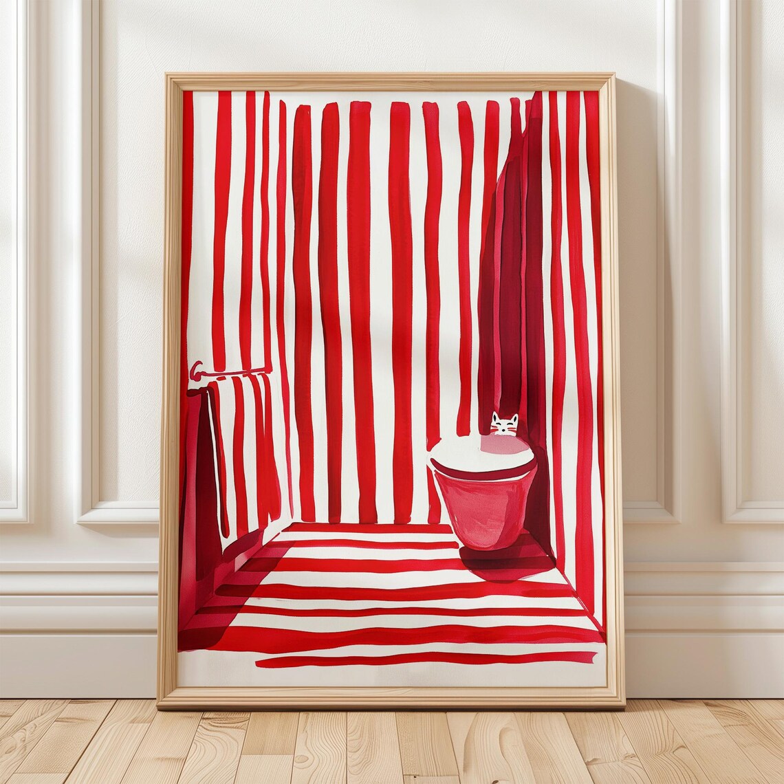 Cat Bathroom Art, Minimalist Bold Poster