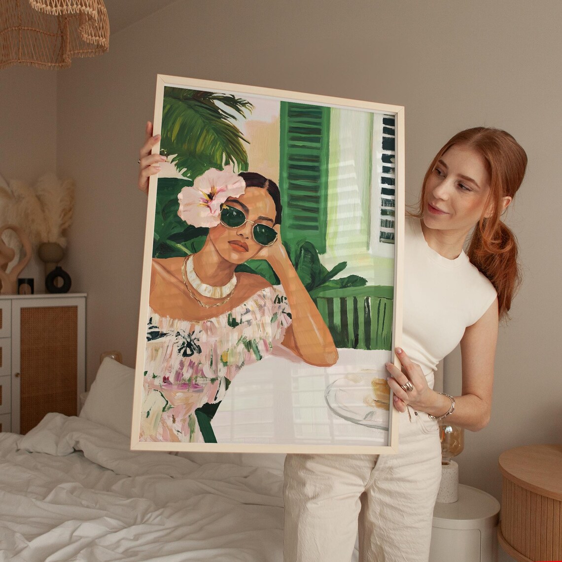 Tropical Elegance, Woman With Floral Dress Abstract Print - Image 4