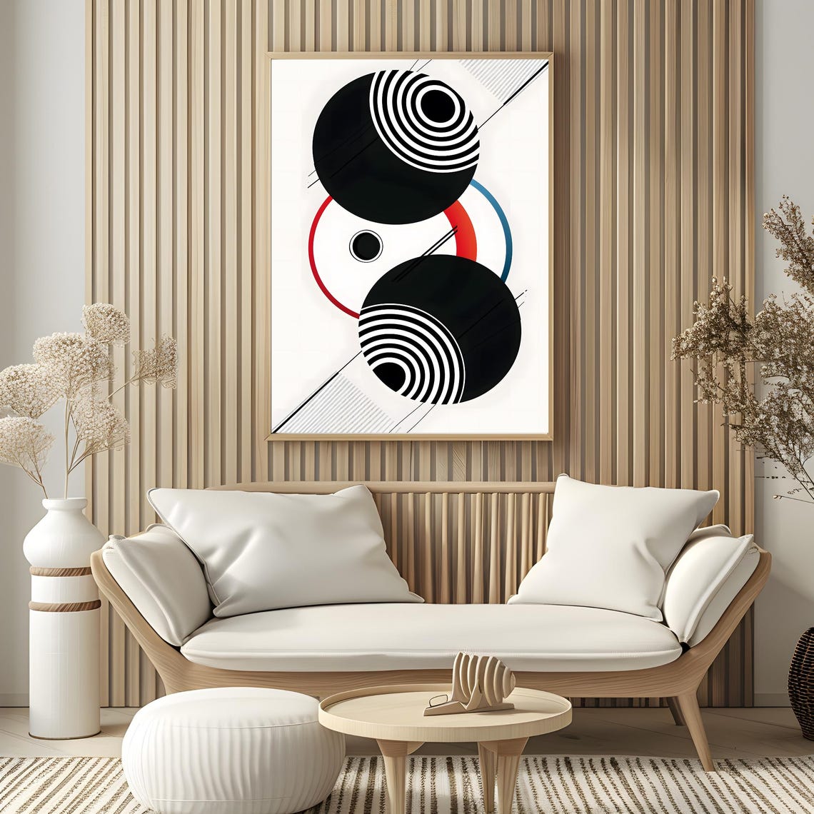 Mid Century Modern Geometric Arcs Bauhaus Red Blue Abstract Poster - Image 2