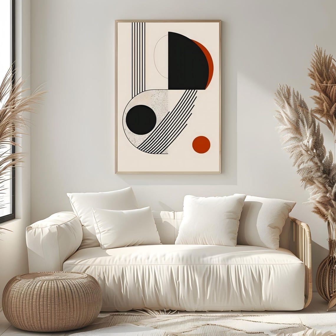 Mid Century Modern Wall Art Neutral Geometric Shapes Art Boho Art Print Abstract Art Print Black Beige Minimal Print - Image 3