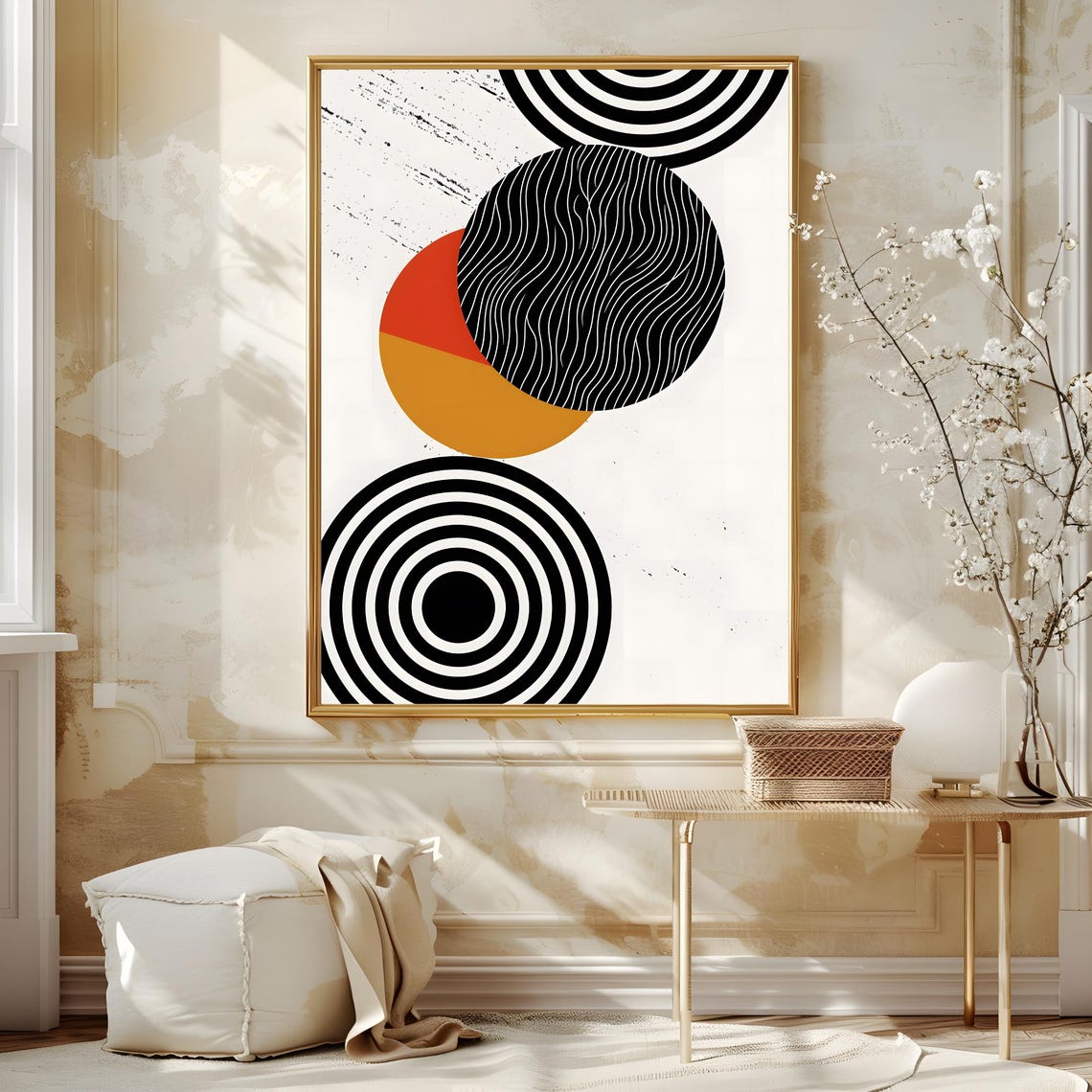 Mid Century Modern Wave Striped Circles Orange Red Abstract Poster - Image 4