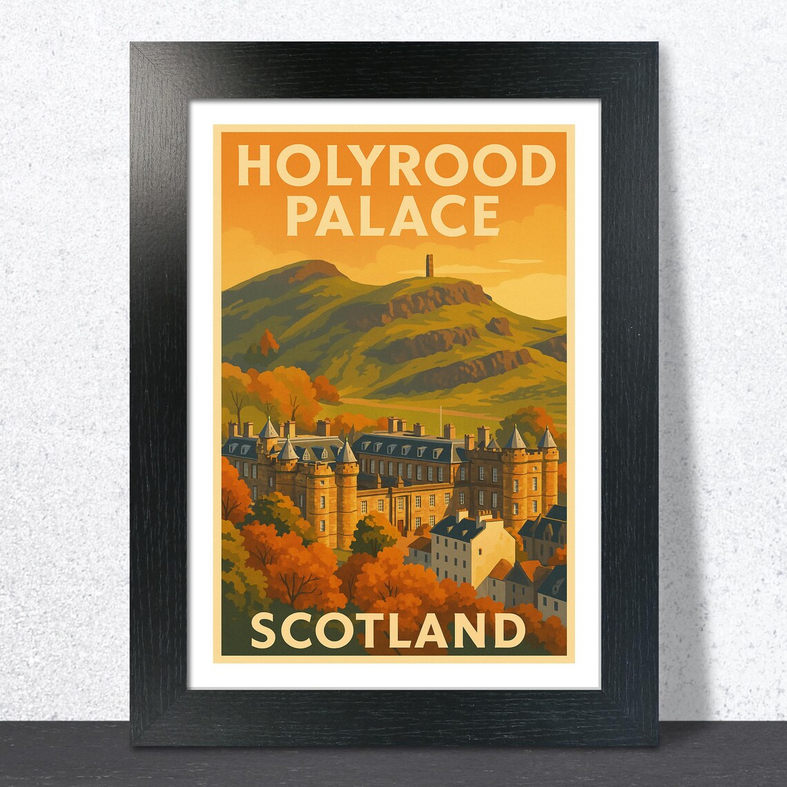 Holyrood Palace Scotland Autumn Hillside Vintage Travel Art Poster