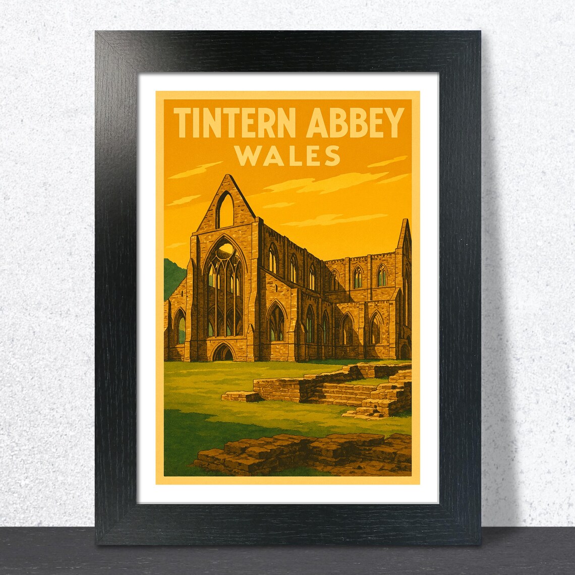 Tintern Abbey Ruins At Golden Sunset Wales Vintage Travel Poster