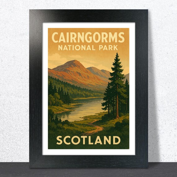 Cairngorms National Park Scotland Vintage Scenic Forest Poster