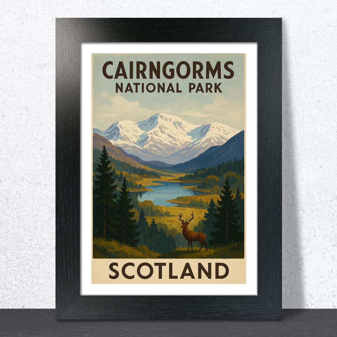 Cairngorms National Park Scotland Stag Vintage Travel Poster