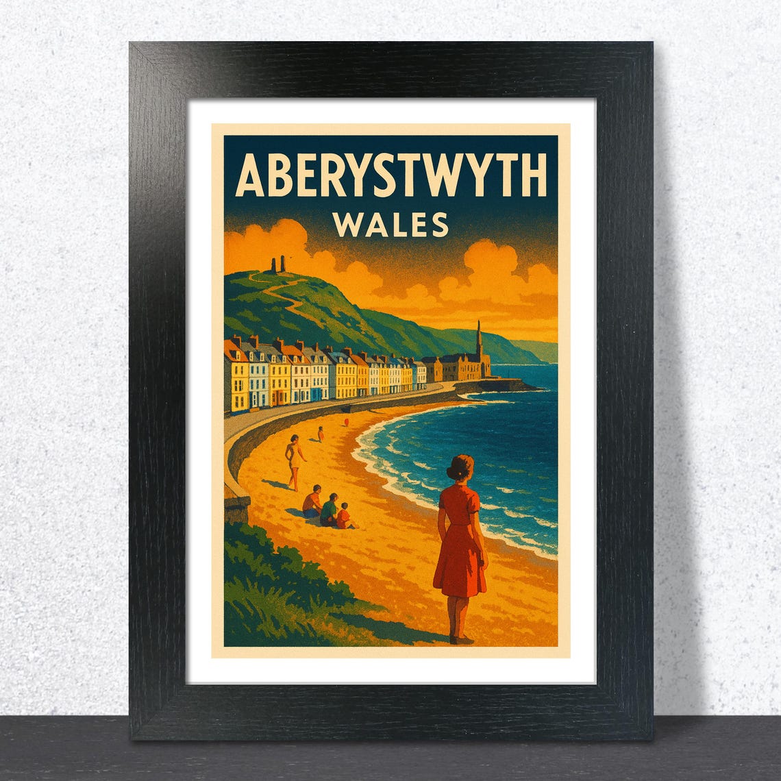 Aberystwyth Wales Seaside Beach Town Vintage Travel Wall Poster
