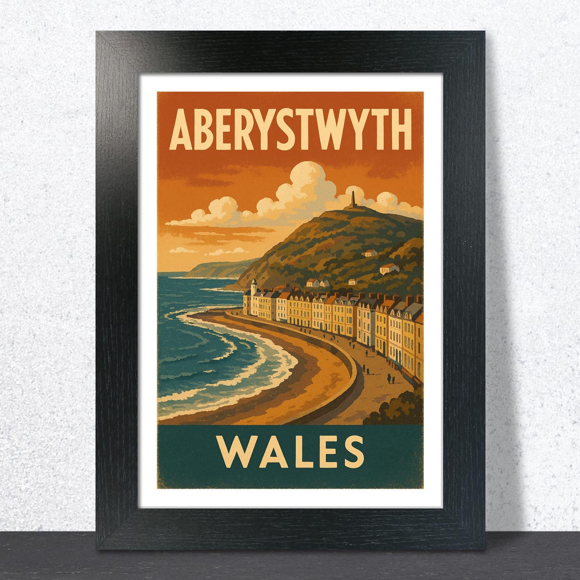 Nostalgic Aberystwyth Wales Seaside Promenade Vintage Travel Poster