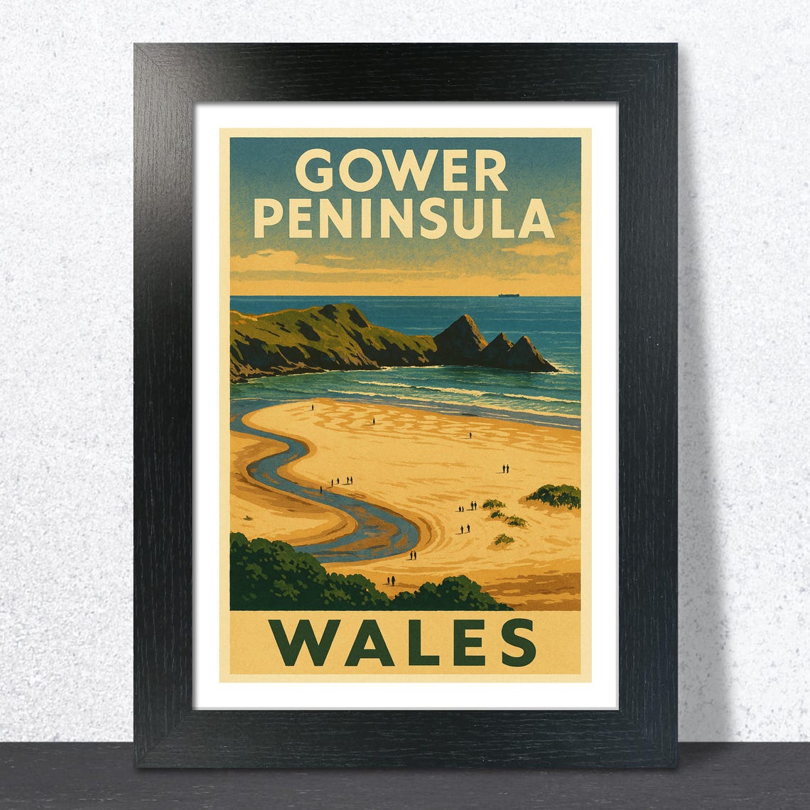 Gower Peninsula Wales Vintage Travel Poster Sandy Cove Coastline
