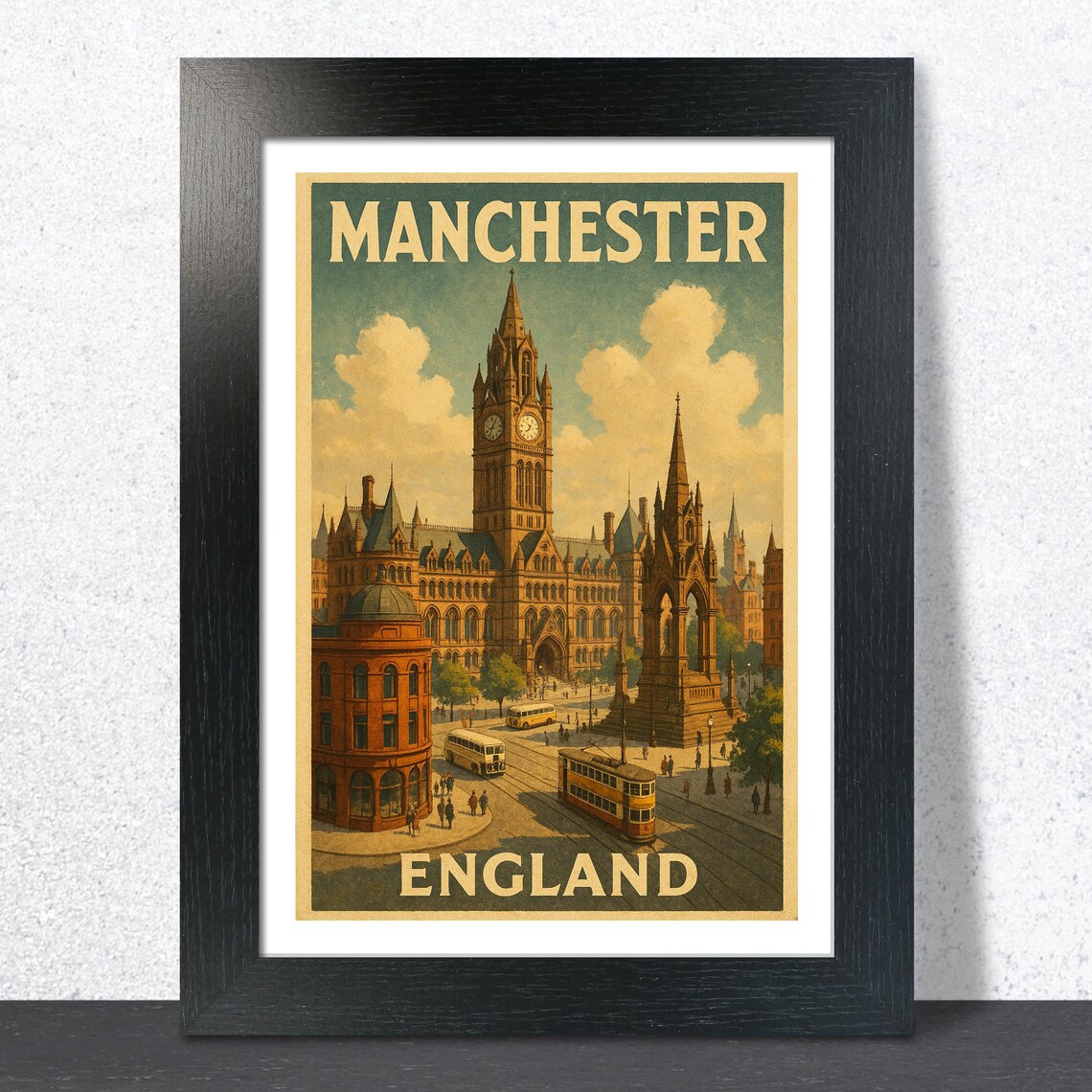 Manchester England Vintage Retro City Travel Poster Wall Decor