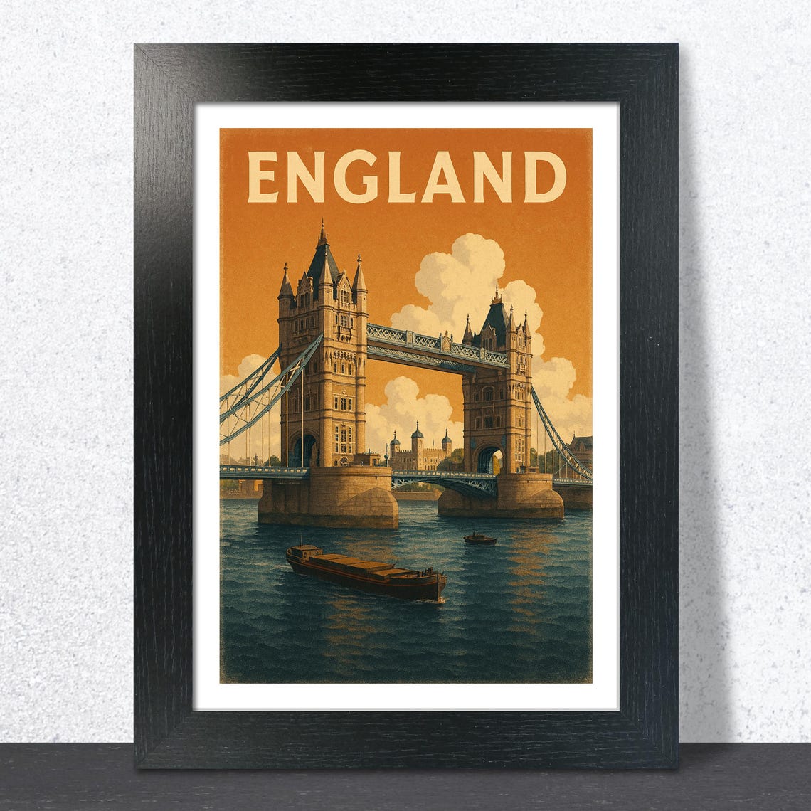 England Vintage Travel Poster Tower Bridge London River Scene