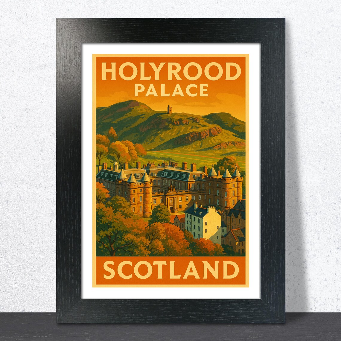 Holyrood Palace Edinburgh Scotland Vintage Golden Travel Poster