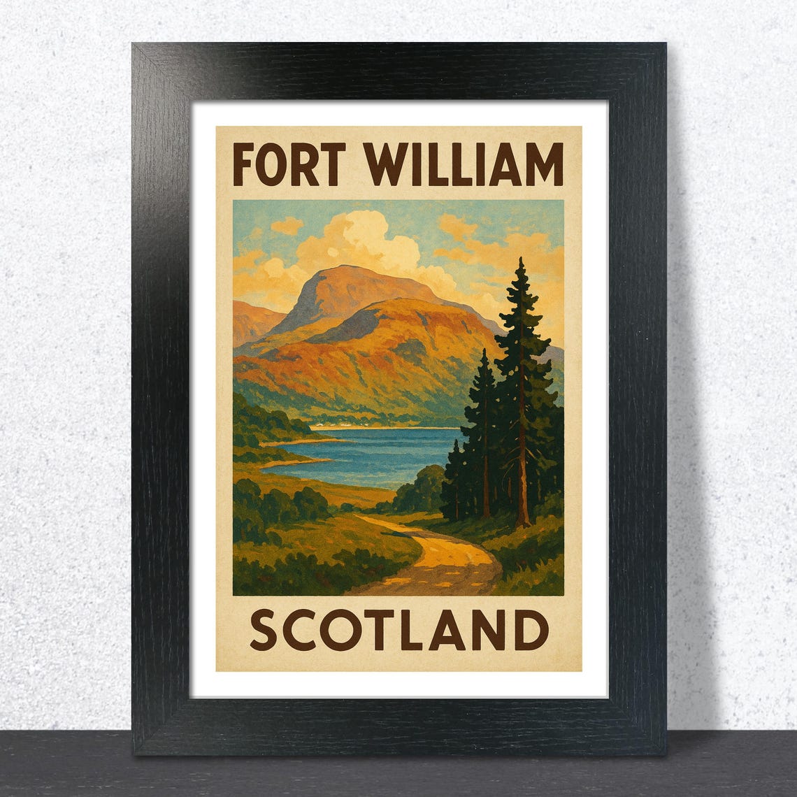 Fort William Scotland Loch and Mountain Landscape Travel Poster
