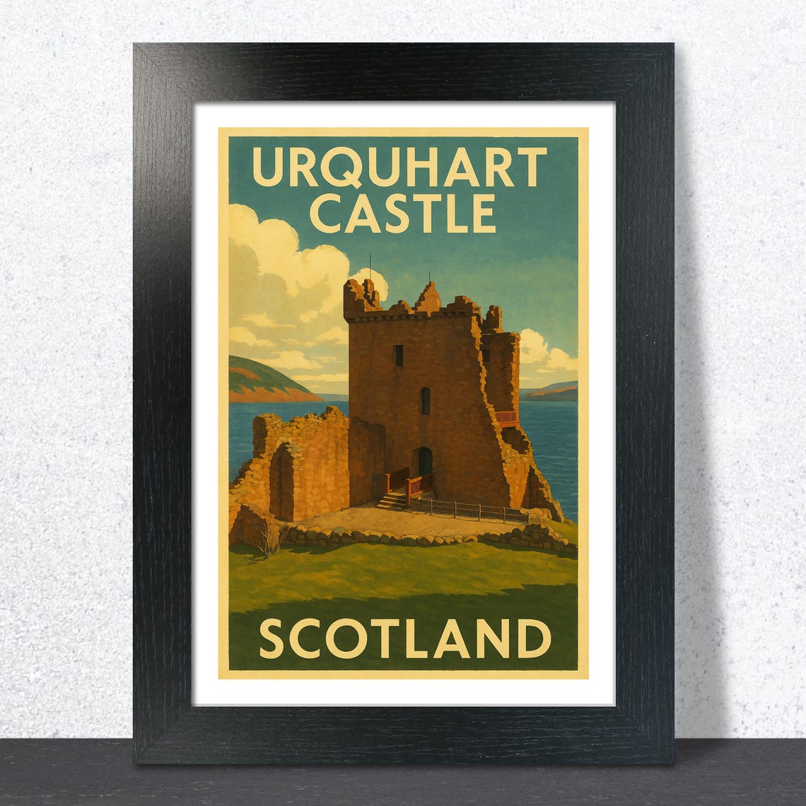 Urquhart Castle Scotland Vintage Travel Poster Loch Ness Ruins View