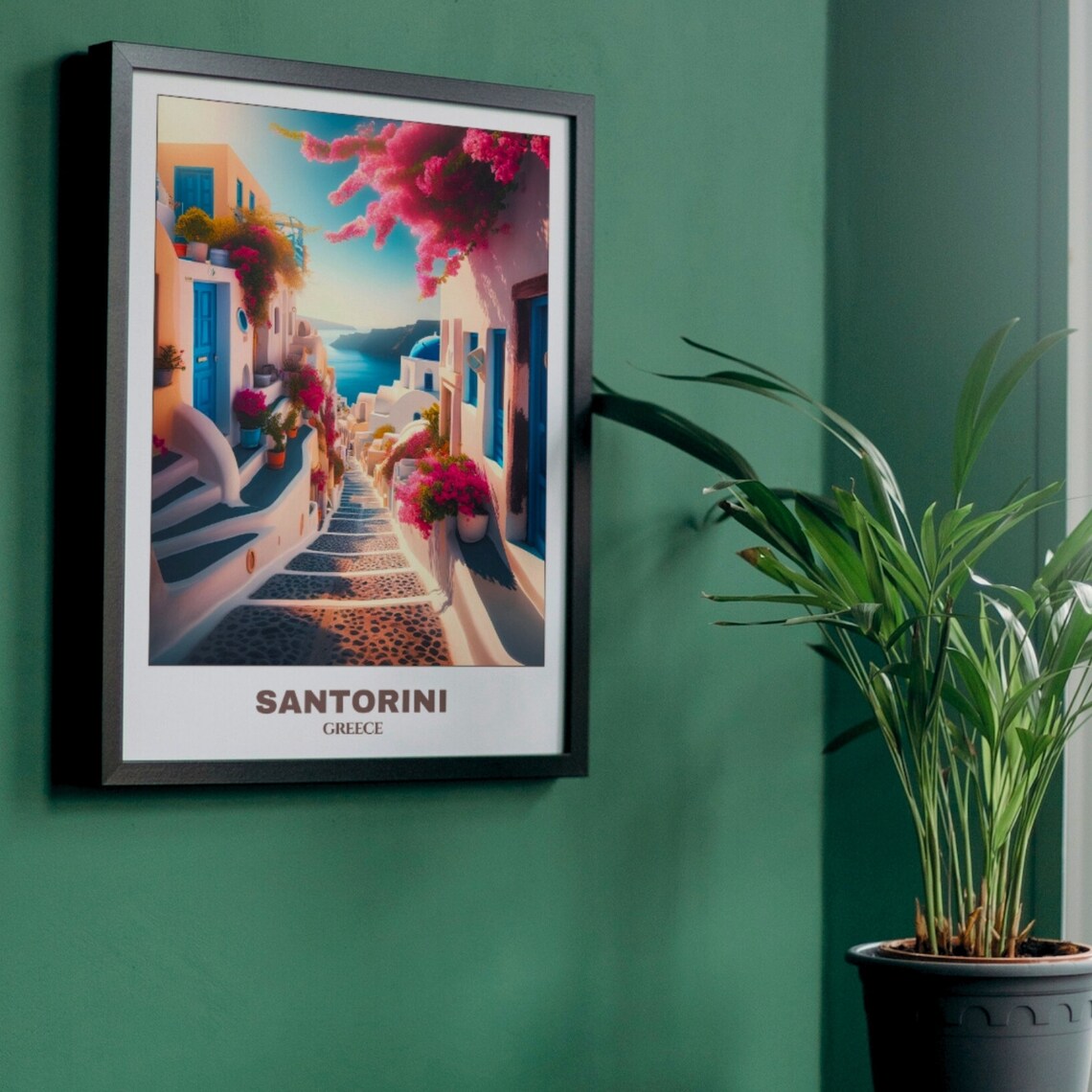 Santorini Travel Poster, Greece Cityscape Art Print - Image 5