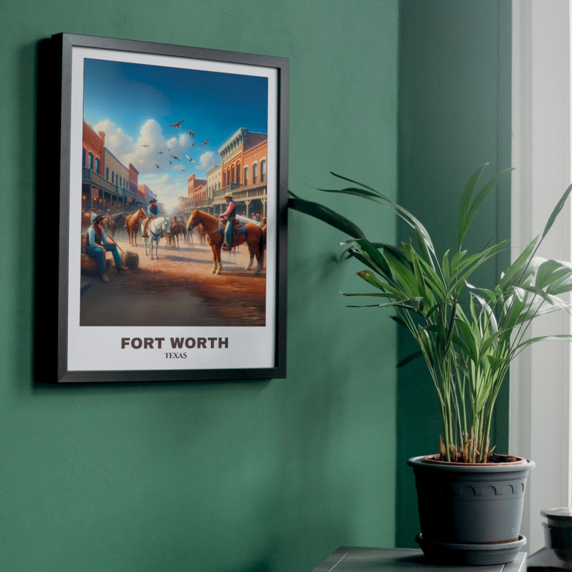 Fort Worth Travel Poster Texas Travel Poster Fort Worth City Painting Cityscape Travel Wall Art Stock Yards Western Print - Image 4