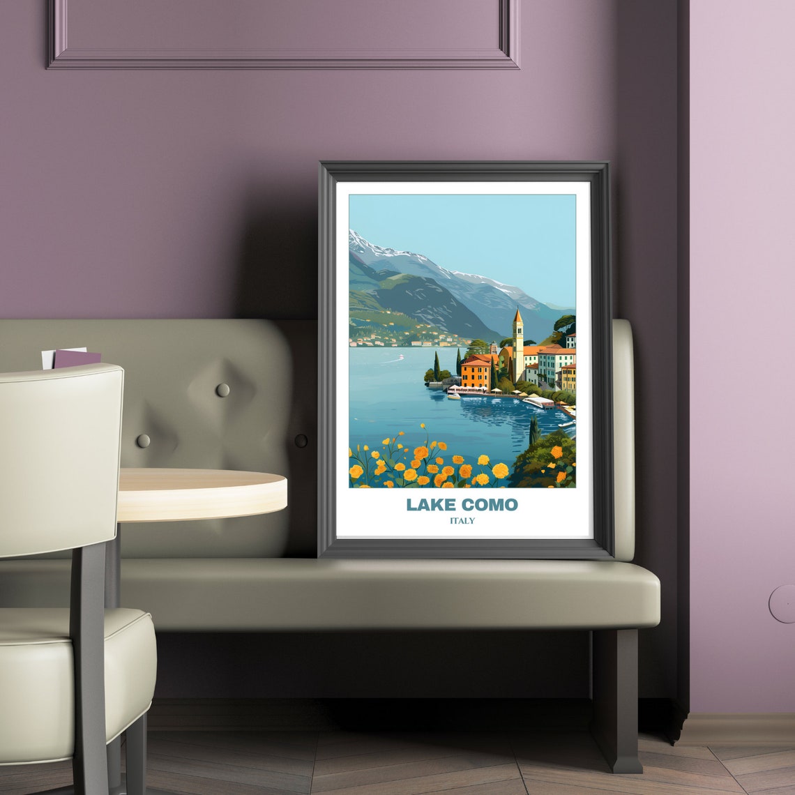 Lake Como Italy Village Church Bell Tower Mountains Travel Poster - Image 2