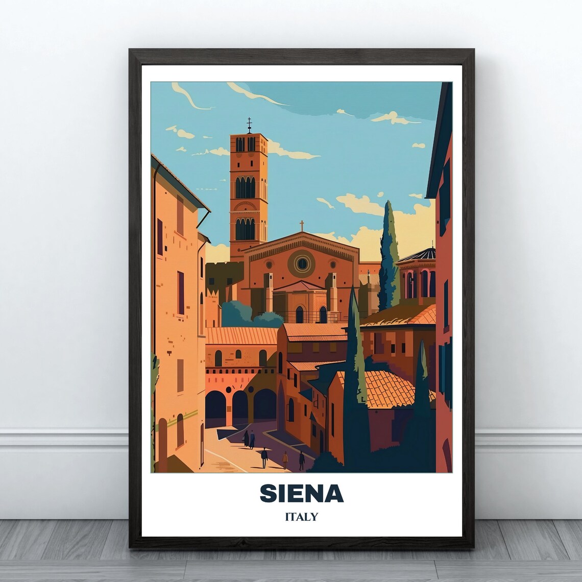 Siena Italy Gothic Brick Church Bell Tower Street Travel Poster