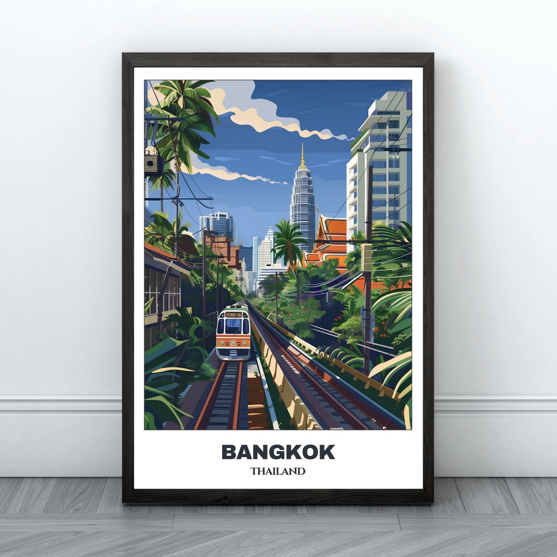 Bangkok Travel Poster Thailand Travel Poster Citycape Painting Print Wall Art Bangkok Home Decor Bangkok Trip Print