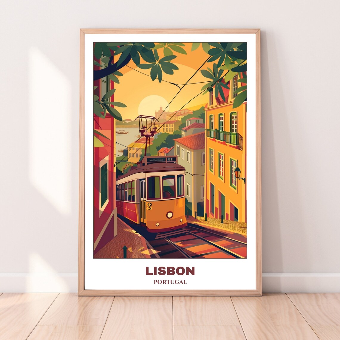 Lisbon Portugal Classic Yellow Tram Climbing Hill Street Poster - Image 4