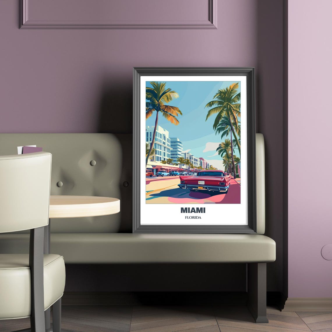 Miami Florida Ocean Drive Art Deco Classic Car Vintage Travel Poster - Image 2