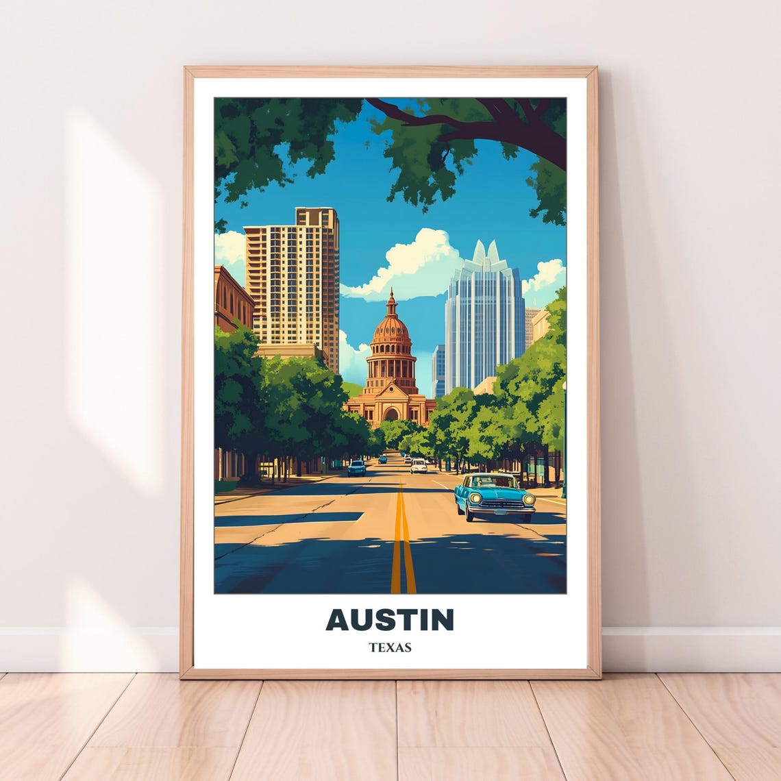 Austin Congress Avenue Texas State Capitol Classic Car Poster - Image 4