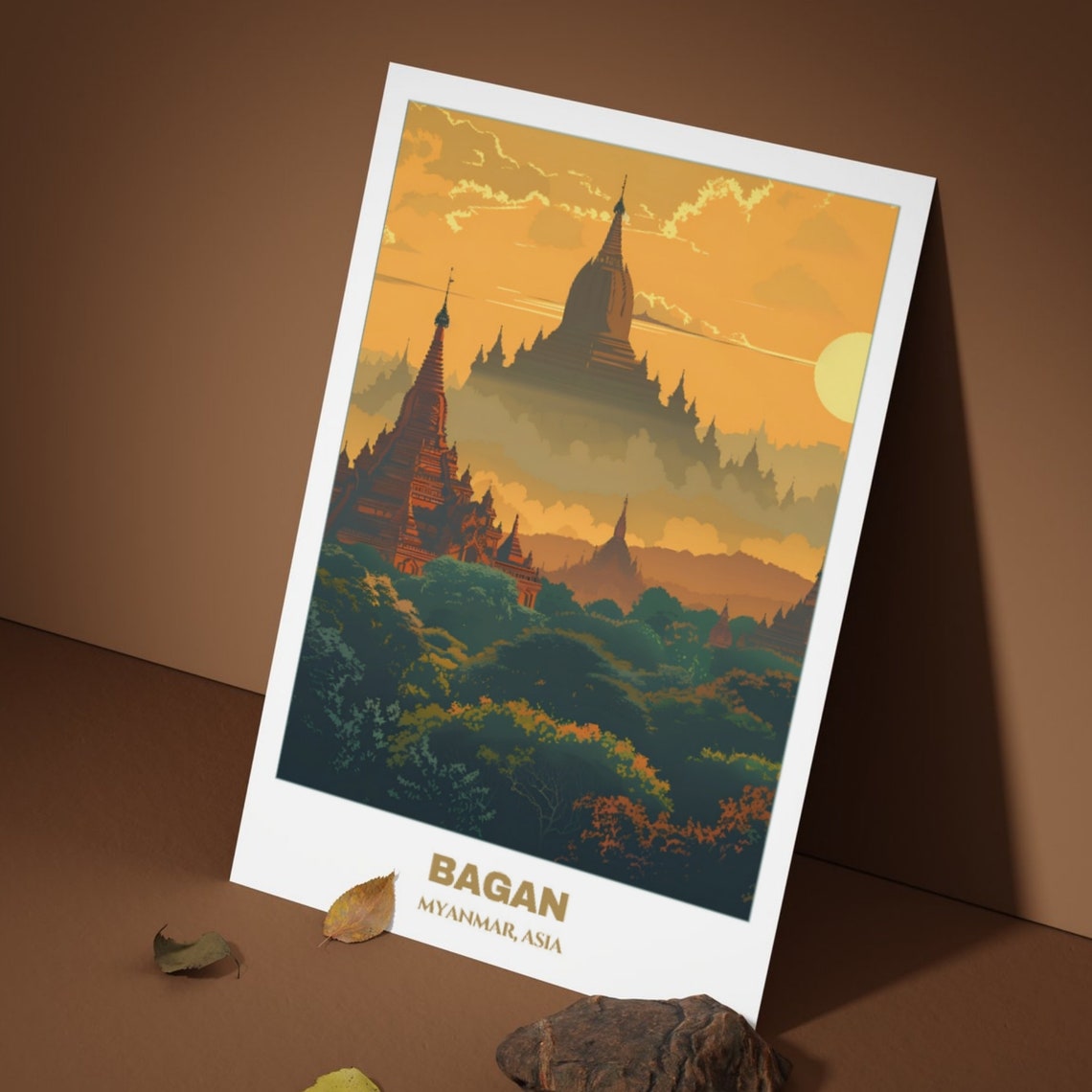 Bagan Myanmar Sunset Temple Silhouettes Ancient Plain View Poster - Image 4