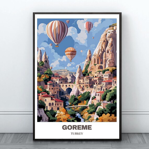 Goreme Turkey Hot Air Balloons Fairy Chimneys Vintage Travel Poster