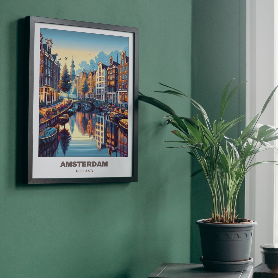 Amsterdam Travel Poster Holland Travel Poster Cityscape Painting Print Wall Art Amsterdam Decor Holland Travel Print - Image 4