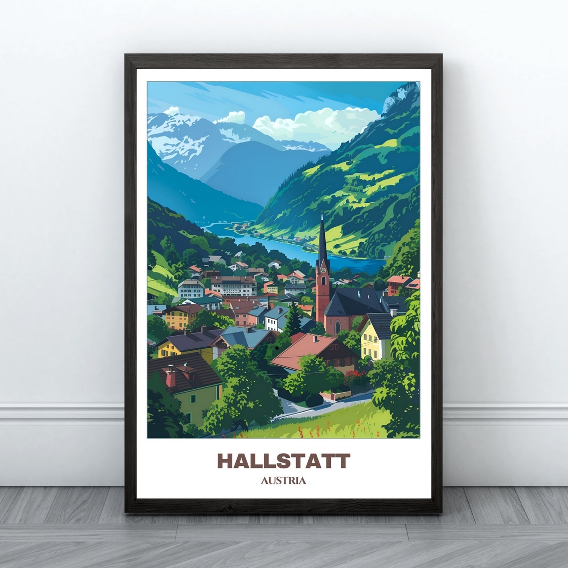 Hallstatt Austria Alpine Lake Village Mountain Valley Travel Poster