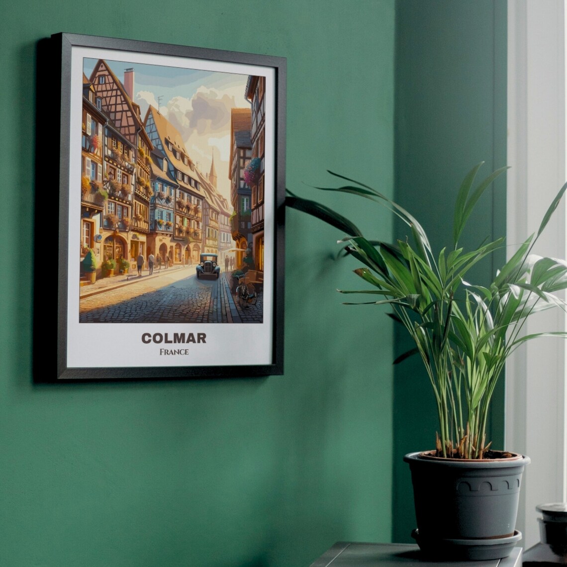 Colmar France Historic Old Town Street With Vintage Car Poster - Image 3